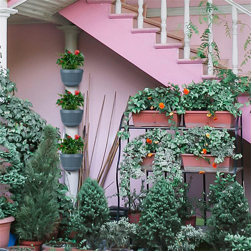 Wall Hanging Planters Railing Hanging Planters, 2PCS Plastic Plants Pot Wall Mounted Hanging Basket Fence Flower Pots Plants Container with Hooks ...