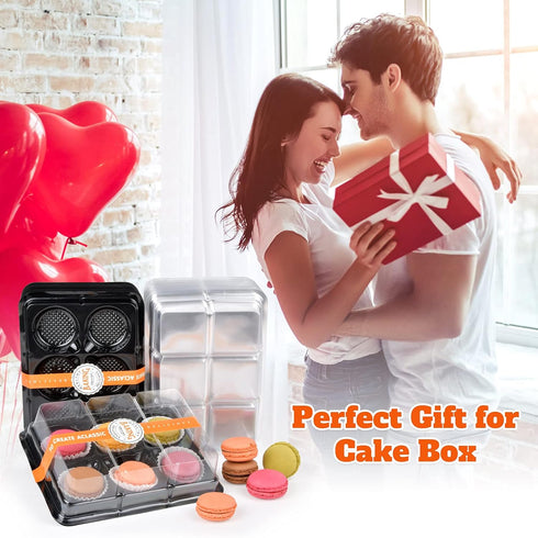 Macaron Box with Clear Display Window,50-Pack Black Base Gift Macaron Packaging Box Fits 6 Macarons,Dessert Carrier Boxes Great for Truffles Cake,...