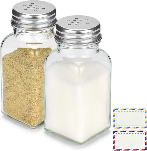 Salt and Pepper Shakers Set of 2, Glass Spice Shaker with Blank Stickers, Saleros para Cocina Elegantes...