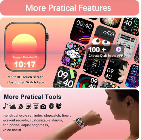 Smart Watch(Answer/Make Call), 1.85" Smartwatch for Women, Fitness Activity Tracker with Heart Rate Blood Oxygen Sleep Monitor Step Calorie Counte...