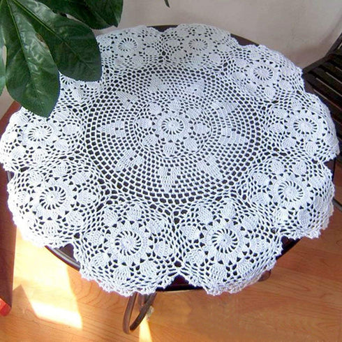 Hetao 100% Cotton Handmade Crochet Round Tablecloth Doilies Lace Table Covers,White, 24 Inch...