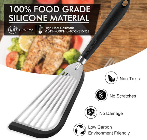 Stainless-Steel Slotted Flex Fish Turner, Set of 2, Kitchen Spatulas for Nonstick Cookware, Cooking Utensils for Flipping Eggs & Pancakes, Heat-Re...