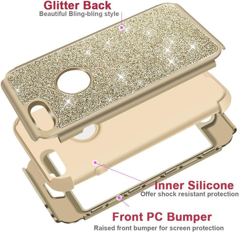 Hython Designed for iPhone 8 Plus, iPhone 7 Plus Case, Heavy Duty Defender Protective Bling Glitter Sparkle Hard Shell Hybrid Shockproof Rubber Bu...