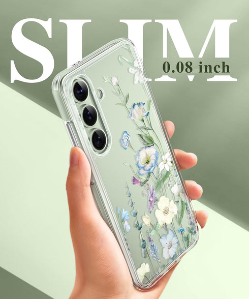 GVIEWIN for Samsung Galaxy S24 Case Floral, with Screen Protector & Camera Lens Protector, Hard PC&TPU Bumper Clear Shockproof Protective Women Ph...