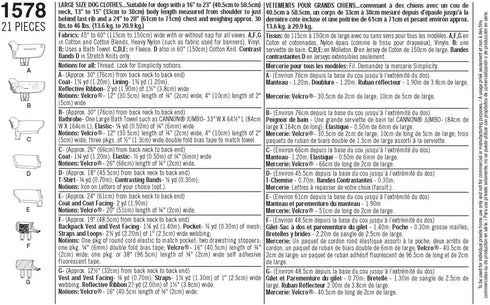 Simplicity 1578 Dog Jacket and Clothing Sewing Patterns, Medium...