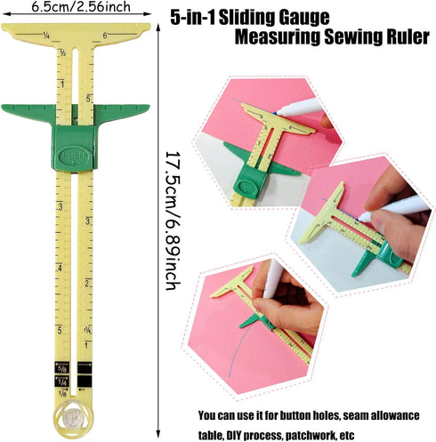 YEQIN 4 Pieces Sewing Gauge Sewing Measuring Tool, 5-in-1 Sliding Gauge Measuring Sewing Ruler Tool Fabric Quilting Ruler for Knitting Crafting Se...