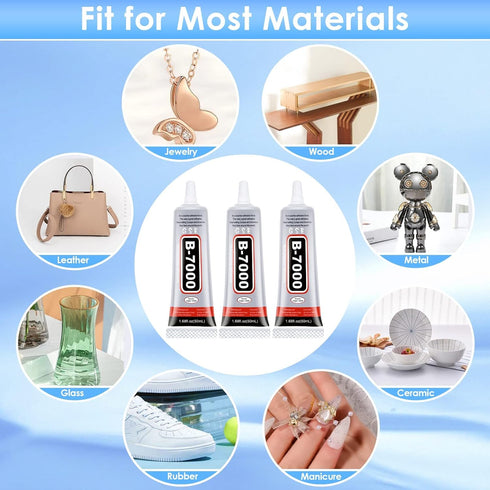 B7000 Glue for Rhinestones Crafts, 3PCS 50ML 1.68fl.oz Clear B-7000 Super Jewelry Glue Transparent Industrial Adhesive for Fabric Phone Repair Jew...
