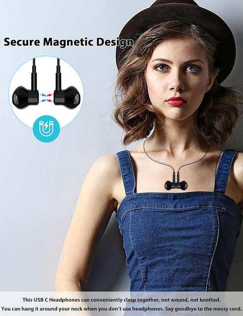 USB C Headphones for iPhone 15 Plus/Pro Max,Samsung S22 S23 S24 Ultra S21 FE A53 Note 10 Plus,Magnetic Stereo Type C Earphones Semi in-Ear Wired E...