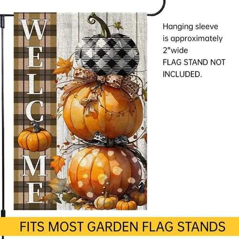 Fall Pumpkins Garden Flag 12x18 Inch Polka Dots Small Double Sided For Outside Thanksgiving Burlap Plaid Bowknot Welcome Yard Autumn Decoration...