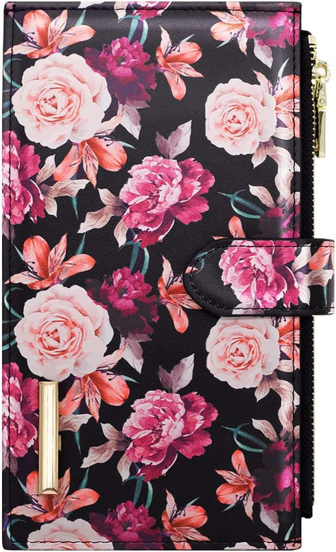 Womens RFID Blocking Large Capacity Wallet Multi Card Organizer Bifold Wallet for Women with Zipper Pocket...