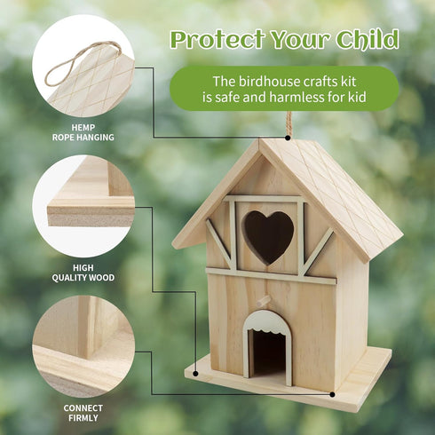 DIY Wooden Birdhouse Painting Kit for Kids, Bird House to Paint Set,Wood Arts and Crafts for Children,Ages 3-12 Build Your Own Bird Houses Set,Inc...