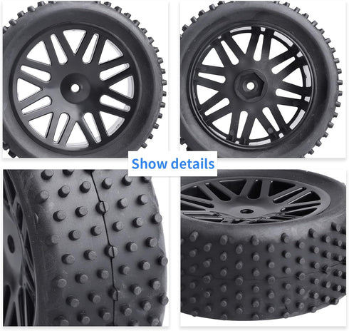 Hobbypark (4-Pack) 1/10 Scale Off Road Buggy Tires & Wheel Rims Set Front and Rear 12mm Hex Hubs with Foam Inserts for RC Hobby Car...