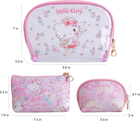 Cosmetic Big Makeup Bag Cosmetic Bag Travel Carrying Case Kitty Cat Toiletry Bag Lady Gift Valentine's Day Gift (HappyTime-3PCS) (HB-000)...