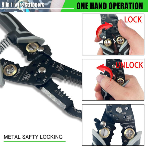 9 in 1 Wire Stripper Tool, Wire Strippers electrical, 8" Cable Cutting Tool for Wire Stripping Cutting and Crimping (10-20 AWG Solid and Stranded ...