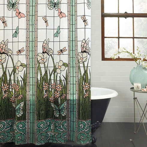 Flower Dragonfly Waterproof Bathroom Fabric Shower Curtain Bath Curtain Extra Long Shower Curtain 84 inch...