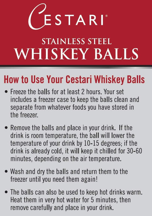 Cestari Whiskey Ball - Reusable Stainless Steel Ice Spheres - Chill Your Scotch, Vodka, Wine - Ice Cube Metal Whiskey Stones - Drink Coolers Gift ...