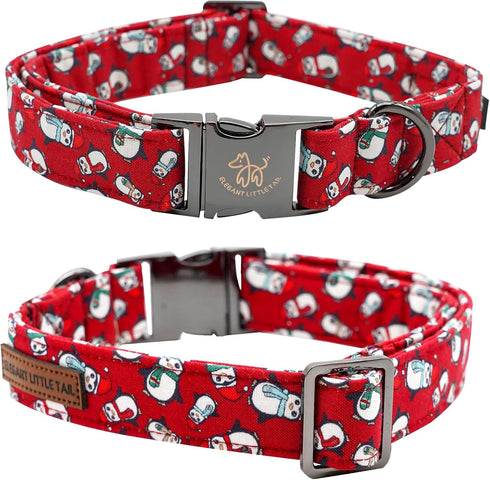 Elegant little tail Dog Collar, Christmas Dog Collar Red Penguins Holiday Pet Collar Dog Bow Collar Pet Durable Adjustable Girl Boy Dog Collar for...