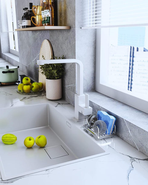 Consumest Sponge Holder for Kitchen Sink, Movable Sink Caddy for Countertop Organizer, 304 Stainless Steel Sink Sponge Holder with Detachable Drip...