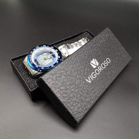 VIGOROSO Men's Solar Powered Quartz Stainless Steel Analog Digital Wrist Watch for Men...