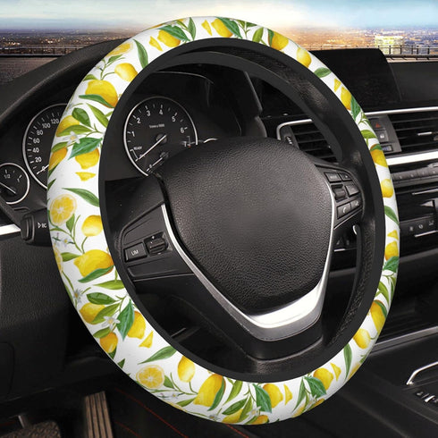 Lemon Patterns Wheel Cover for Women,Yellow Lemons 14.5 Steering Wheel Cover Protector Non Slip Durable Universal Automotive Accessories Car Decor...