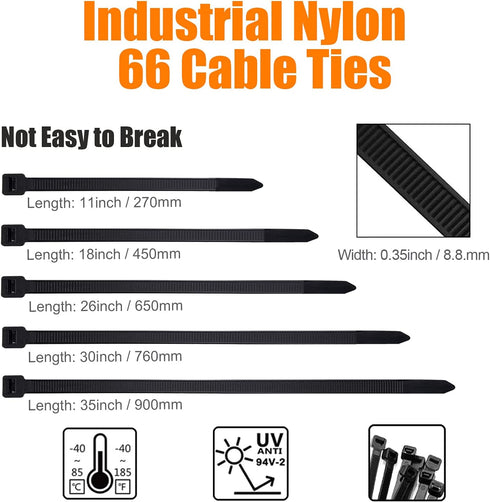 Black Cable Zip Ties Heavy Duty 18 Inch, 50Pcs Plastic Wire Ties with 200lb Strength, Large Zip Ties Heavy Duty Big Cable Ties Extra Long Tie Wrap...