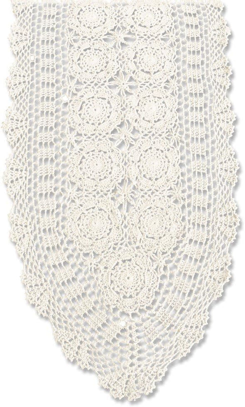 KEPSWET Cotton Handmade Crochet Lace Oval Table Runner Dresser Console Coffee Table TV Stand Decor Beige 14x60 inch...