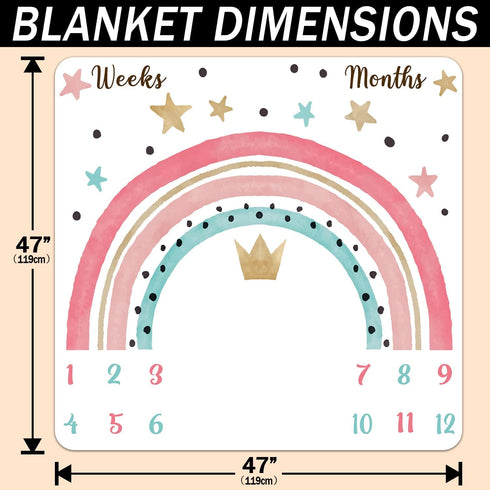 Colorful Rainbow Baby Monthly Milestone Blanket, Girl Crown Star Pattern, Newborns 1 to 12 Months Unisex Include 4 Frames and 1 Headband 47"x47" B...