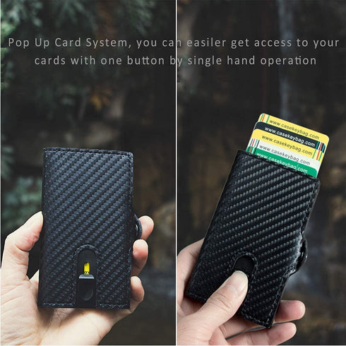 Carbon Flick Wallets for Men | Minimalist Slim Pop Up Wallet| RFID Blocking Metal Credit Card Holder | Slim Front Pocket Wallet, with Coin Pocket ...