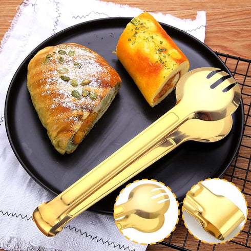 4 PCS Serving Tongs 9 Inch Buffet Tongs Stainless Steel Serving Utensils for Salad Buffet Appetizer Dessert Food Parties, Gold...