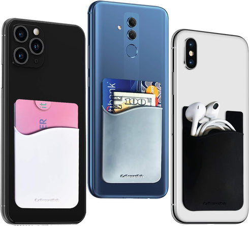 USA Merchant Redesigned Card Holder - Silicone Stick on Cell Phone Wallet with Pocket for Credit Card ID Business Card - iPhone Android & Smartpho...
