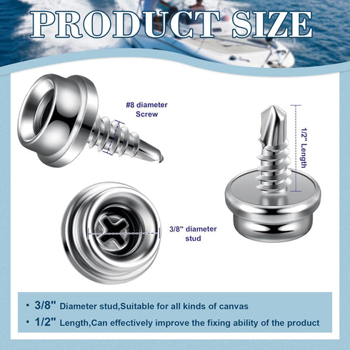 Boat Canvas Snaps Stainless Steel Screw Boat Cover Snaps Metal Snaps 3/8 Inch Socket Snap Screw Stud Canvas Snap Tool for Boat Covers (24 Pcs)...