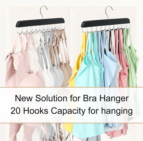Bra Hanger for Closet, Tank Top Hanger 20 Hooks Capacity Foldable Wood Space Saving Hanger Closet Organizers and Storage for Dorm & Apartment for ...