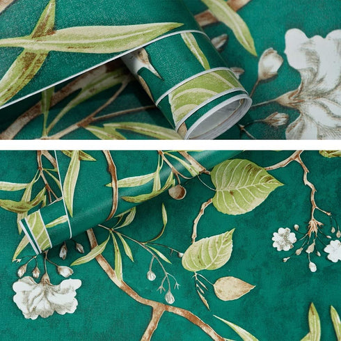 9452 Green Floral Peel and Stick Wallpaper Flower and Bird Removable Self Adhesive Contact Paper Vinyl Film Home Decoration and Furniture Renovati...