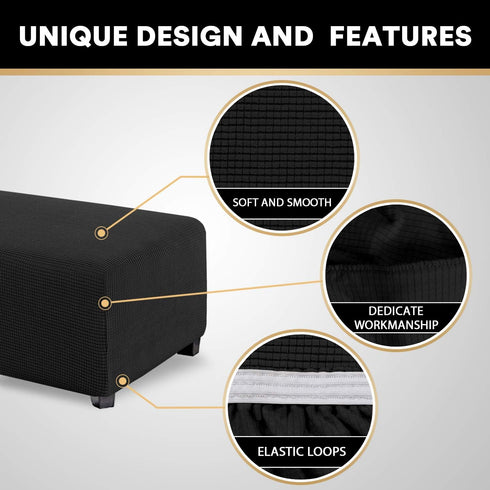 PrinceDeco Stretch Ottoman Cover Ottoman Slipcovers Rectangle for Living Room Foot Stool Stretch Covers to Fit Ottoman Foot Rest, Thick Checked Ja...
