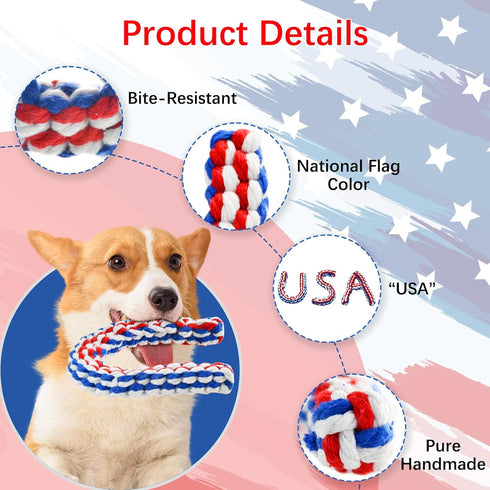 Vehomy 4th of July Dog Toys U S A Shape Dog Chewing Toys Dog Cotton Rope Toys Puppy Independence Day Interactive Toy Patriotic Dog Toys for Small ...