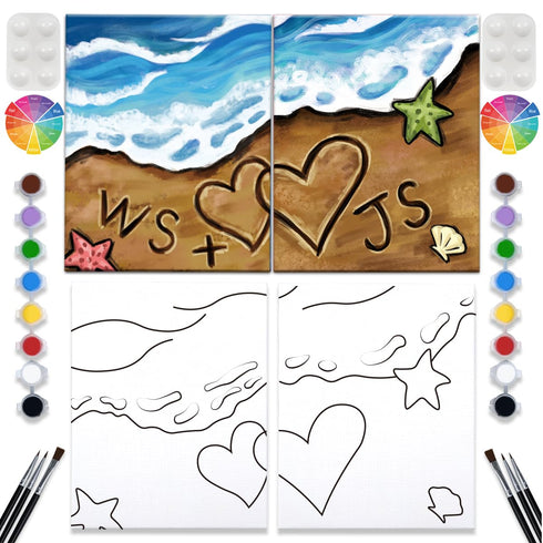 2 Pack Paint and Sip Canvas Painting Kit Pre Drawn Canvas for Painting for adults Stretched Canvas Couples Games Date Night Summer Beach Vows Anni...