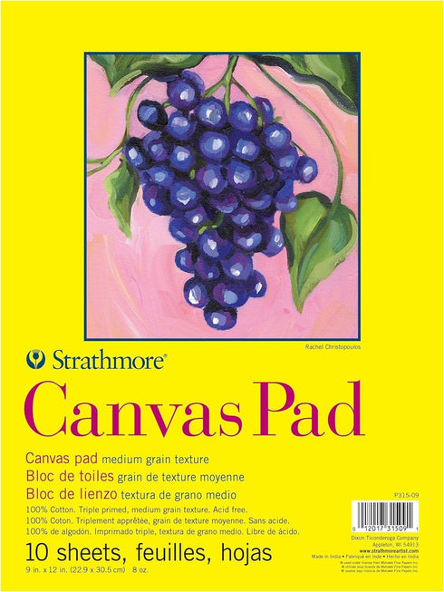 Strathmore 300 Series, Canvas Pad, 9x12 inch, 10 Sheets – Triple Primed, 100% Cotton Canvas, Plein Air Artists, Acrylic Paint and Oil Paint...