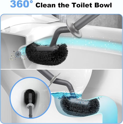 HAMITOR Toilet Bowl Brush Holder Set: Curved Design with Holder for Deep Cleaning Under Rim - Compact Hidden Scrubber for Small Space - Modern RV ...