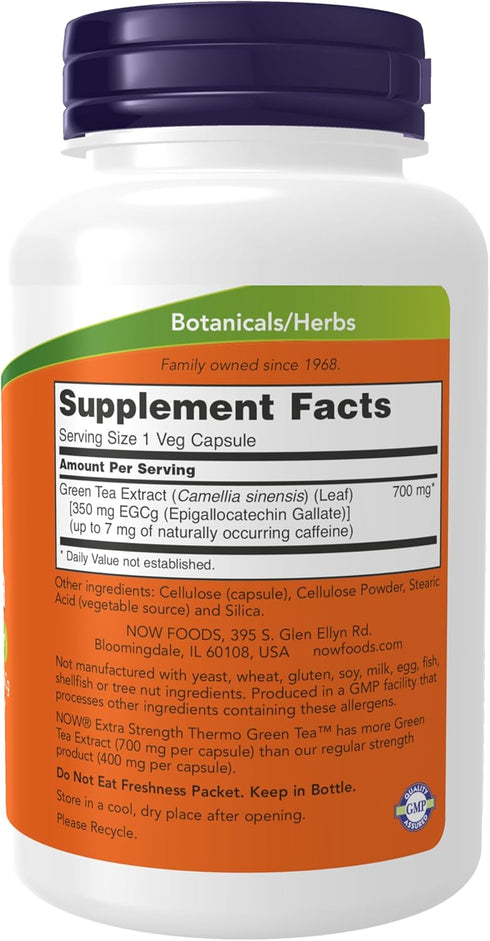 NOW Supplements, Thermo Green Tea™, Extra Strength, with 700 mg Green Tea and 350 mg EGCg, 90 Veg Capsules...
