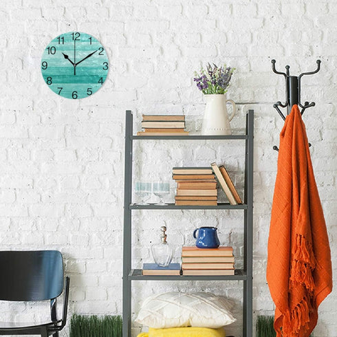 senya Teal Turquoise Green Wood Round Wall Clock, Silent Non Ticking Oil Painting Decorative for Home Office School Clock Art...