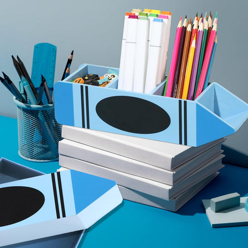 Teacher Pencil Holder Teacher Appreciation Gifts Personalized Teacher Name Pen Holder Case Blue Crayon Shaped DIY Teacher Desk Organizer Container...