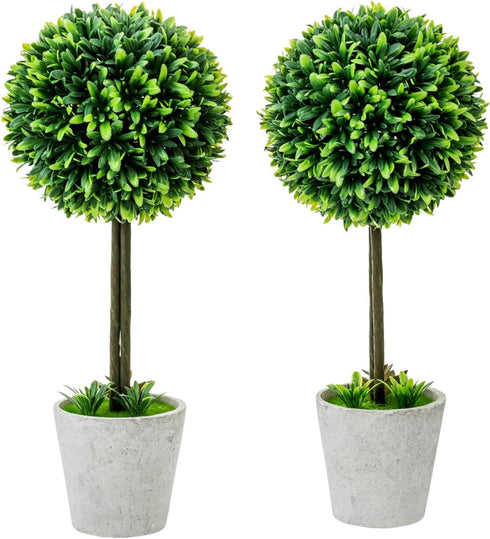 MyGift 15 Inch Artificial Boxwood Topiary Tree - 2 Pack Potted Faux Plant Balls in Gray Pulp Planter, Tabletop Home Décor...