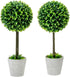 MyGift 15 Inch Artificial Boxwood Topiary Tree - 2 Pack Potted Faux Plant Balls in Gray Pulp Planter, Tabletop Home Décor...