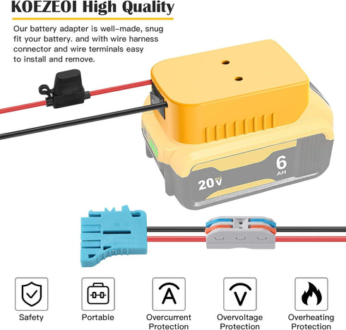 Power Wheels Adapter for Dewalt 20V Battery Adapter Power Wheels Battery Converter Kit with Fuse & Switch and Wire Harness Connector 12AWG Wire fo...