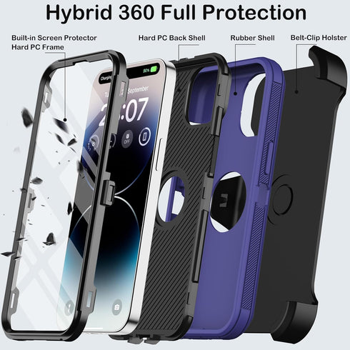 for iPhone 14 Pro Max Case with Belt Clip Holster,Built-in Screen Protector,Heavy Duty Shockproof Drop Proof Military Protective Phone Cover with ...