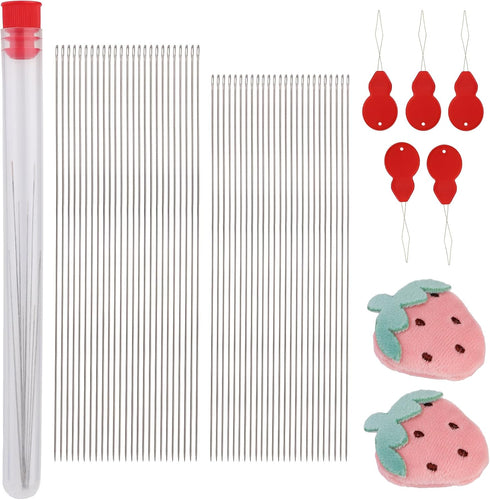 58 Pcs Beading Needles Set 2 Sizes Long Straight Beading Needles Size 11 Stainless Bead Needle Embroidery Needles Seed Beads Needles with Pin Cush...