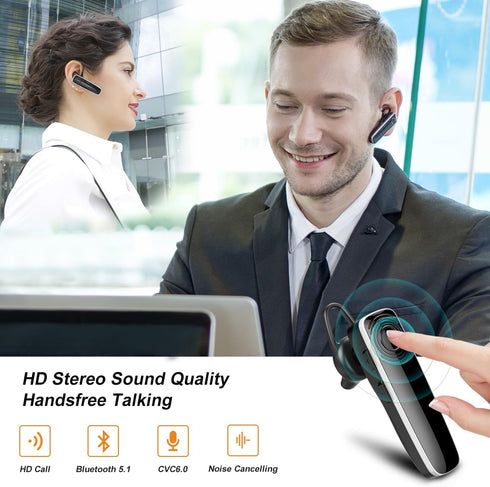 New bee Bluetooth Earpiece with Mic V5.1 Wireless Handsfree Headset 12H Talktime Driving Headset Compatible with iPhone Android Samsung Laptop Dri...