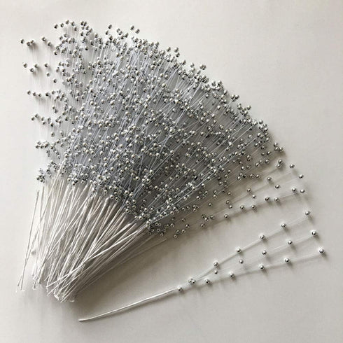 100PCS 4MM Bridal Wedding Pearl Bouquet Party ABS Pearls String Pearls Sticks Decor Christmas Party DIY Home Party Wedding Table Centerpiece (Silv...