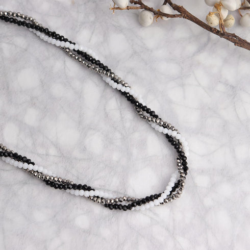 Black White Silver Gemstone Crystal Beaded Layered Choker Necklaces for Women, Dainty Y2k Handmade Triple Stone Beads Chain Twisted Necklace Beach...
