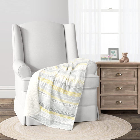 Lush Decor Baby Hygge Geo Soft Sherpa Baby Blanket, 40" x 30", Yellow...